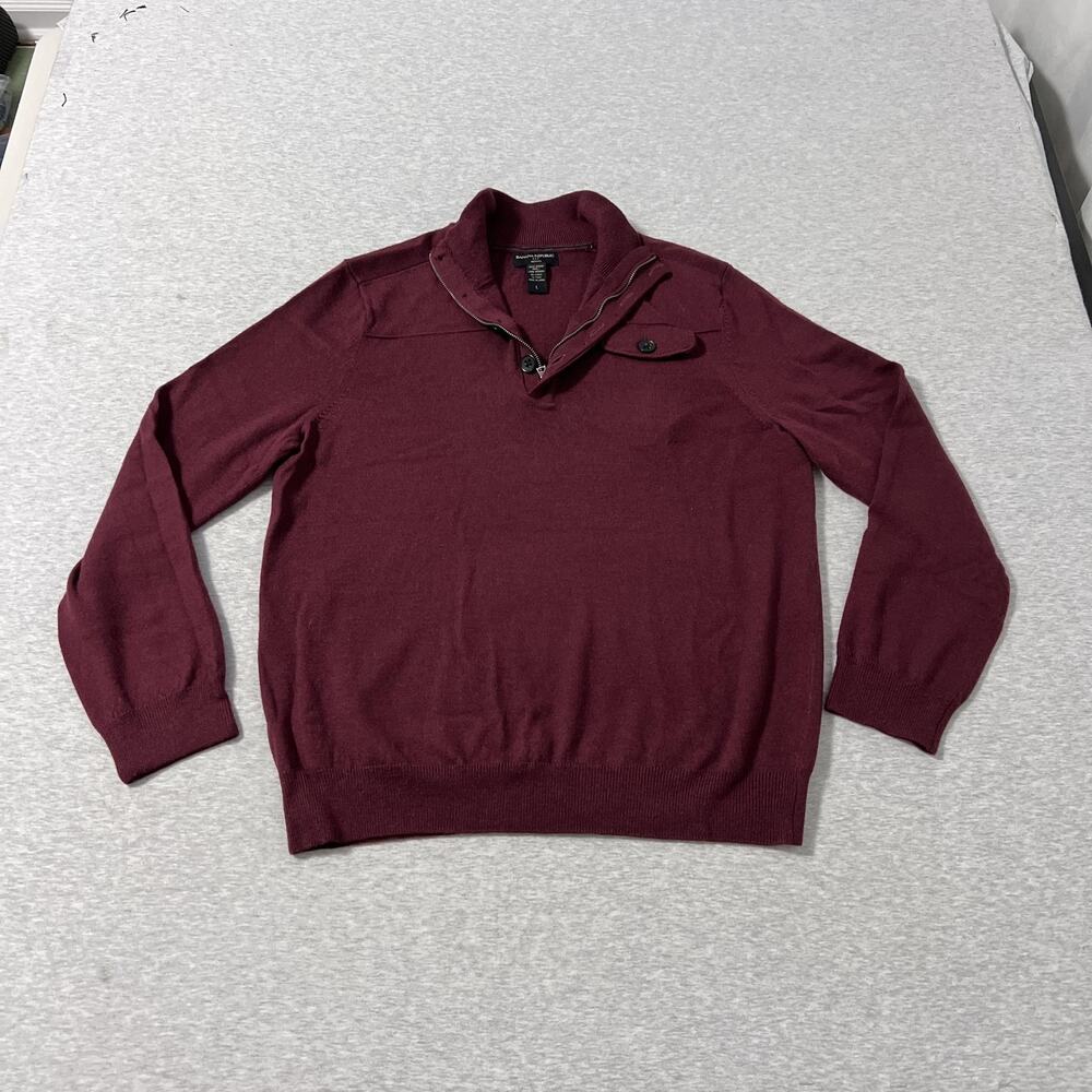Banana Republic Sweater Mens Large Maroon Merino‎ Wool Quarter Zip Mock Neck
